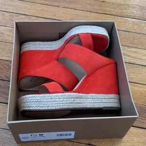 Red Platform Espadrille Wedge Sandals - Women's